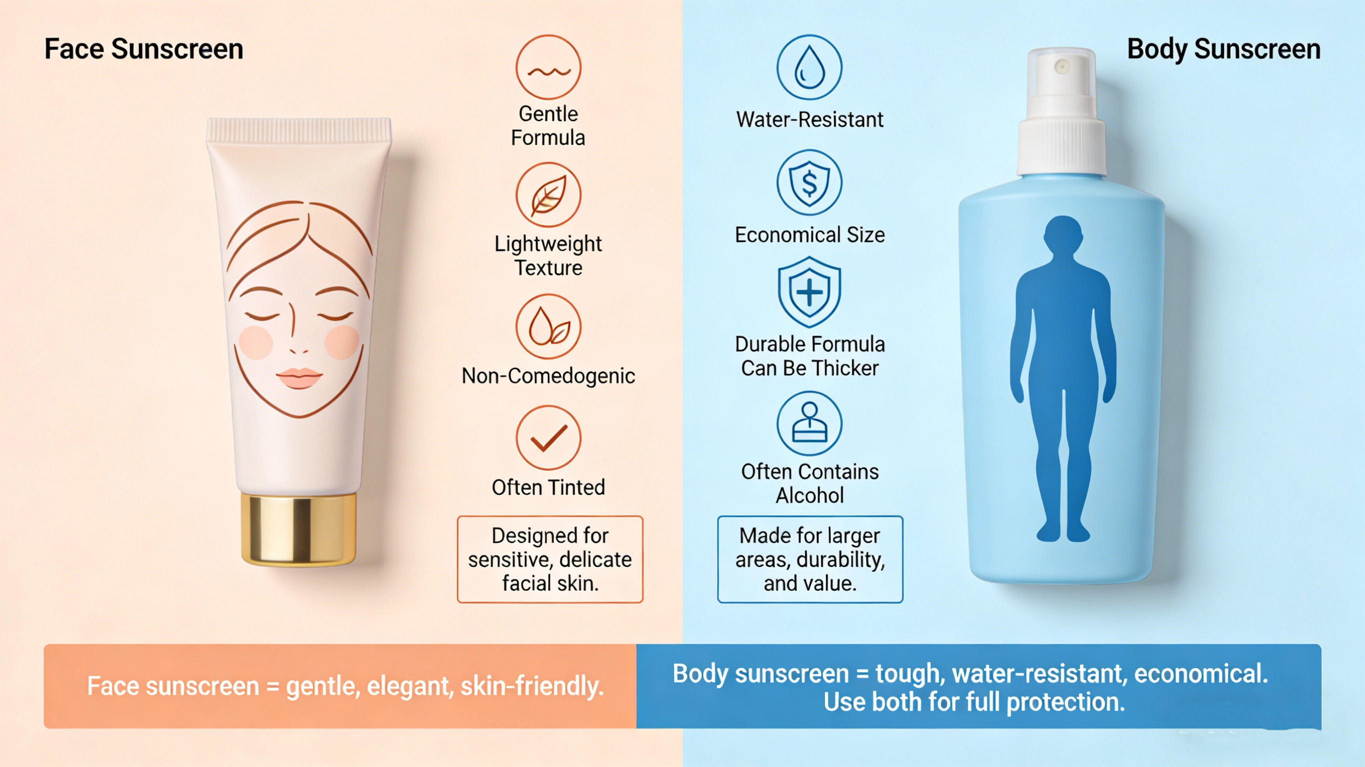 what is the diffeence between face and body sunscreen​ - RYSUN