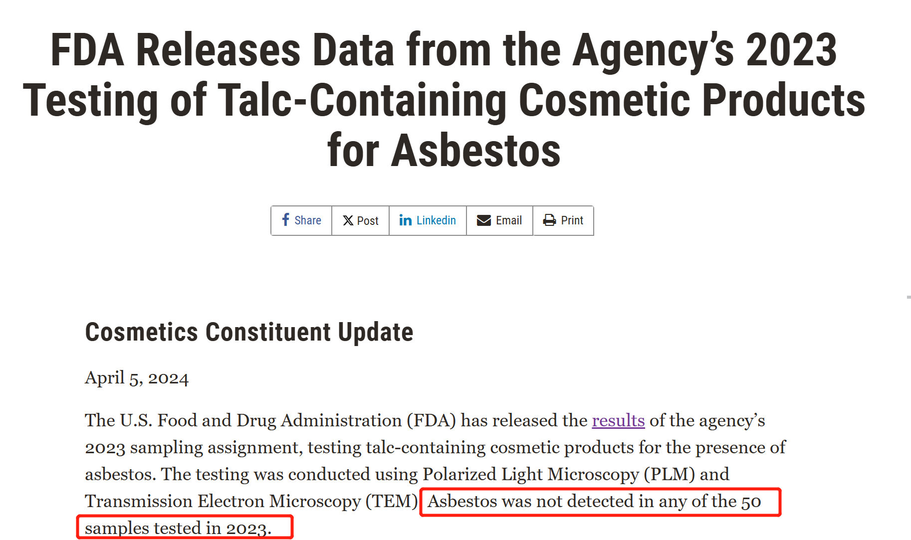 US regulation on talc
